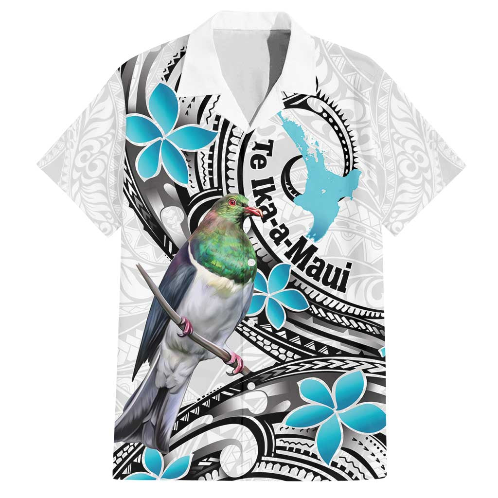 Aotearoa Te Ika-a-Maui Family Matching Off Shoulder Short Dress and Hawaiian Shirt South Island Kekeru Maori Koru LT14 Dad's Shirt - Short Sleeve White - Polynesian Pride