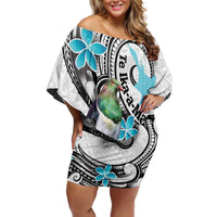 Aotearoa Te Ika-a-Maui Family Matching Off Shoulder Short Dress and Hawaiian Shirt South Island Kekeru Maori Koru LT14 Mom's Dress White - Polynesian Pride
