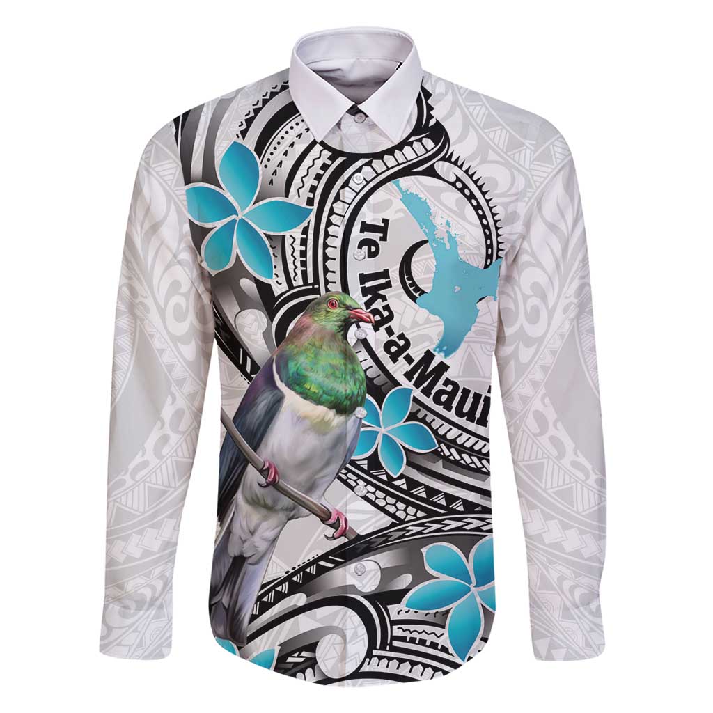 Aotearoa Te Ika-a-Maui Family Matching Summer Maxi Dress and Hawaiian Shirt South Island Kekeru Maori Koru LT14 Dad's Shirt - Long Sleeve White - Polynesian Pride