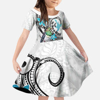 Aotearoa Te Ika-a-Maui Kid Short Sleeve Dress South Island Kekeru Maori Koru LT14 KID White - Polynesian Pride