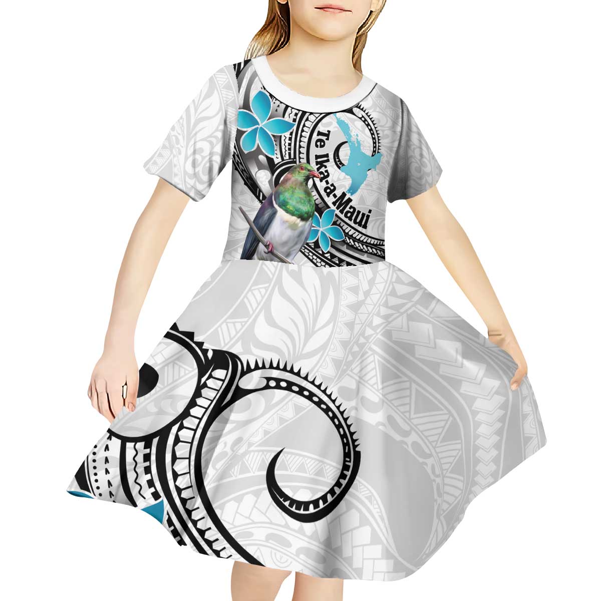 Aotearoa Te Ika-a-Maui Kid Short Sleeve Dress South Island Kekeru Maori Koru LT14 - Polynesian Pride