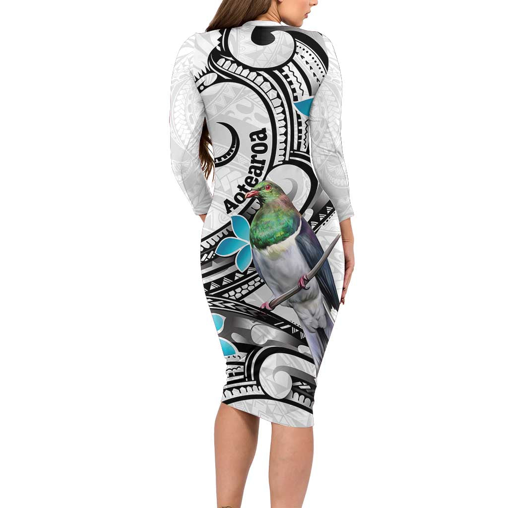 Aotearoa Te Ika-a-Maui Long Sleeve Bodycon Dress South Island Kekeru Maori Koru LT14 - Polynesian Pride