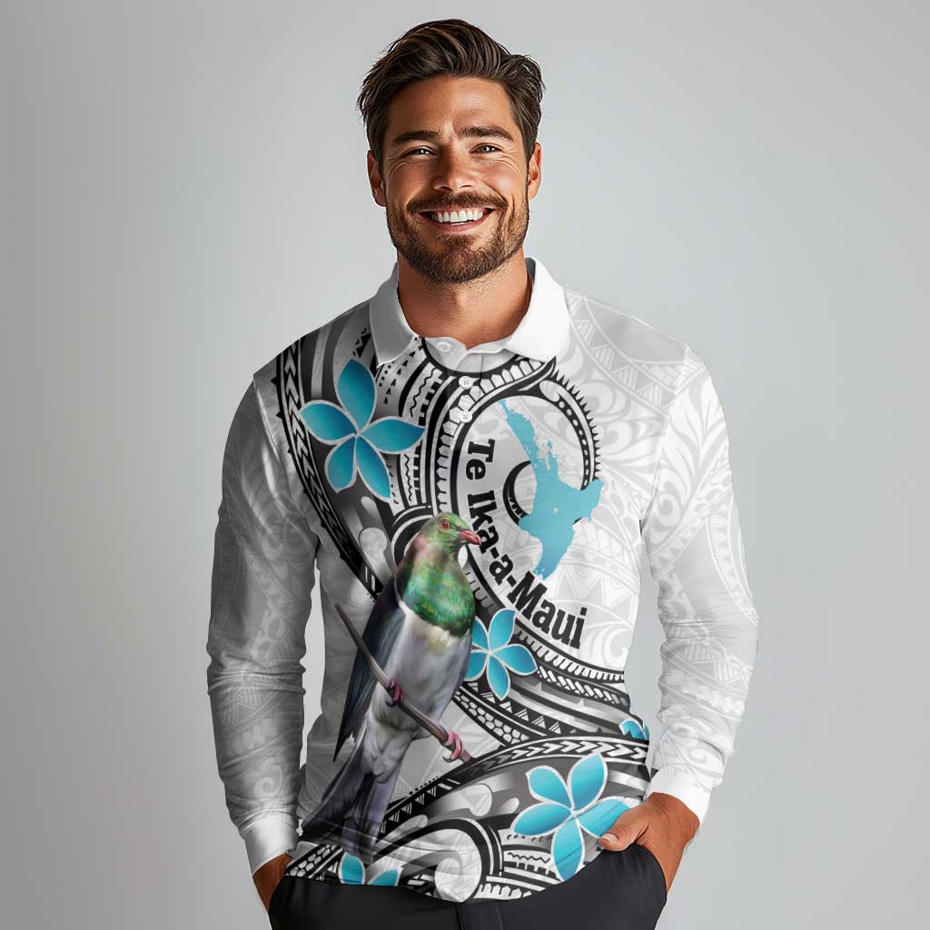 Aotearoa Te Ika-a-Maui Long Sleeve Polo Shirt South Island Kekeru Maori Koru LT14 - Polynesian Pride
