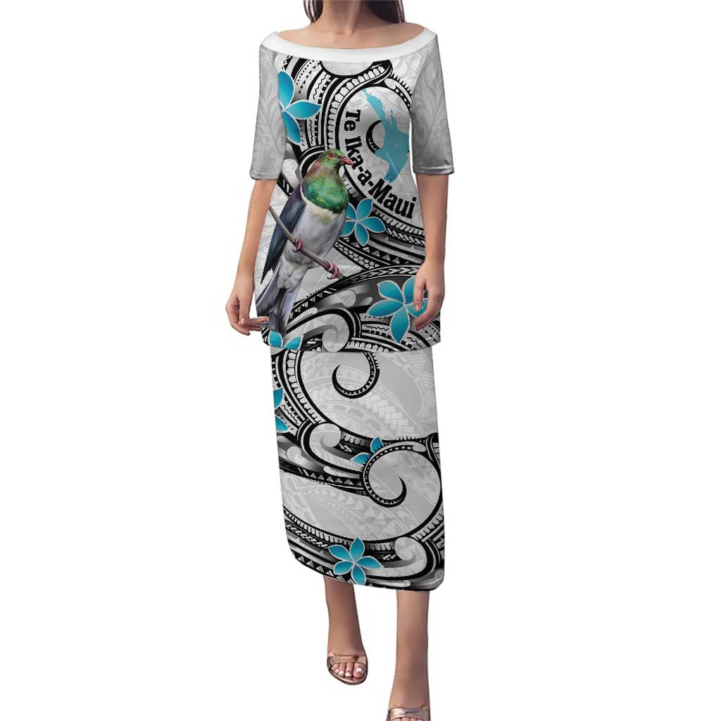 Aotearoa Te Ika-a-Maui Puletasi South Island Kekeru Maori Koru LT14 Long Dress White - Polynesian Pride