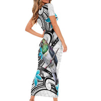 Aotearoa Te Ika-a-Maui Short Sleeve Bodycon Dress South Island Kekeru Maori Koru LT14 - Polynesian Pride
