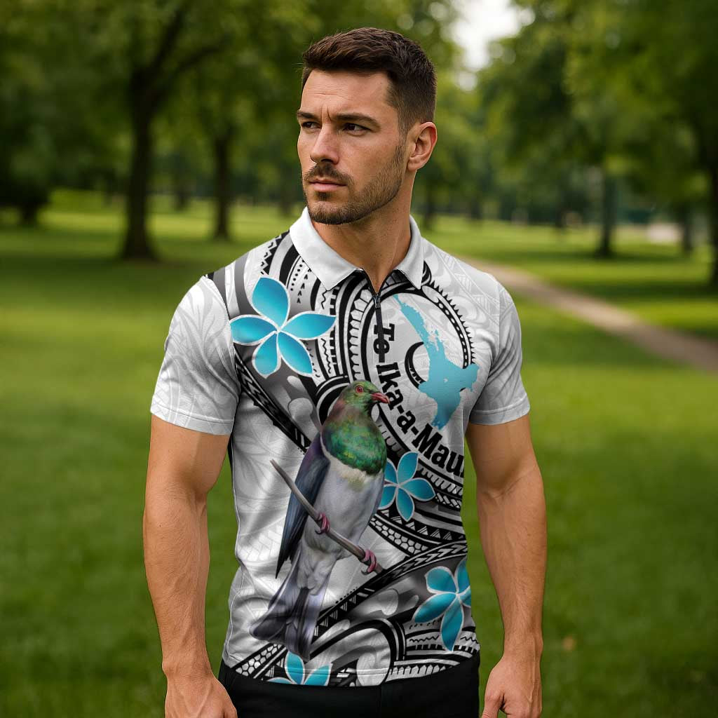 Aotearoa Te Ika-a-Maui Zipper Polo Shirt South Island Kekeru Maori Koru LT14 - Polynesian Pride