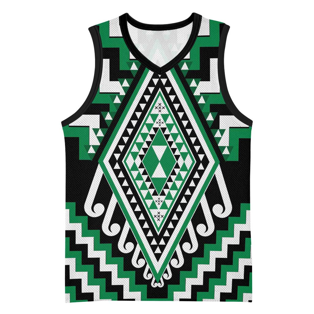 Green New Zealand Taniko Poutama Patikitiki Basketball Jersey LT14 Unisex Green - Polynesian Pride