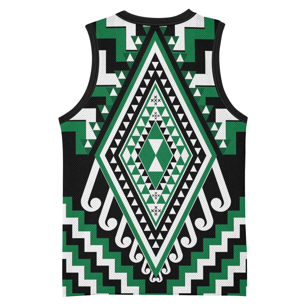 Green New Zealand Taniko Poutama Patikitiki Basketball Jersey LT14 - Polynesian Pride