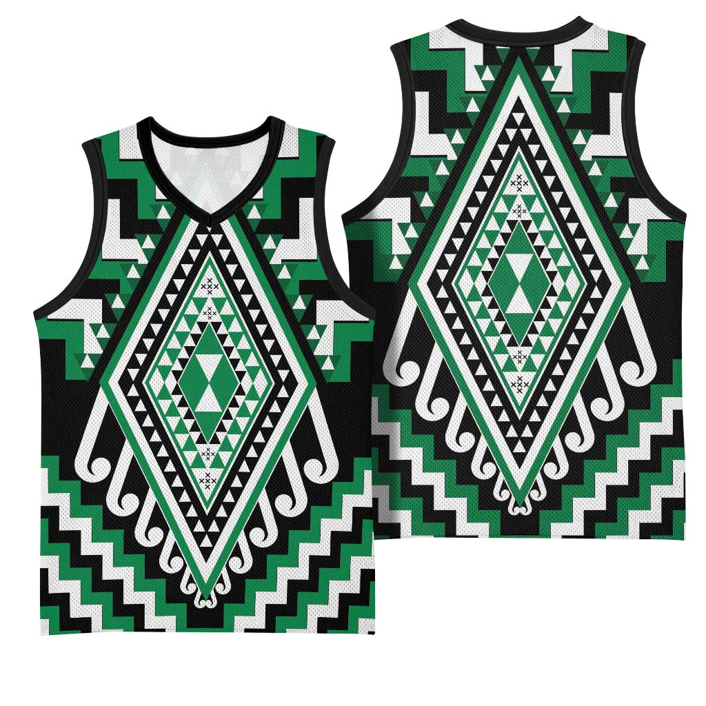 Green New Zealand Taniko Poutama Patikitiki Basketball Jersey LT14 - Polynesian Pride