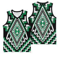 Green New Zealand Taniko Poutama Patikitiki Basketball Jersey LT14 - Polynesian Pride