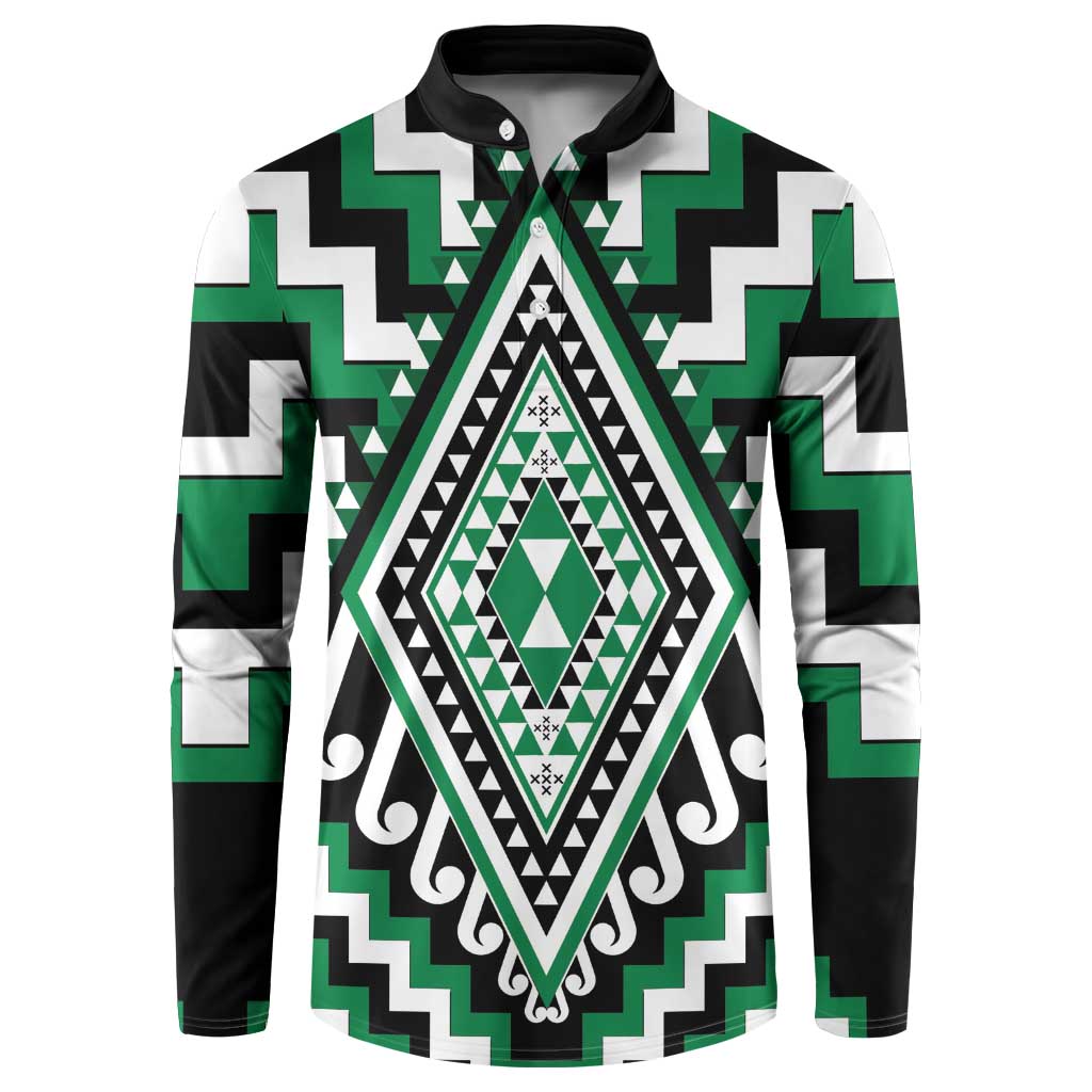 Green Aotearoa Taniko Poutama Patikitiki Button Sweatshirt