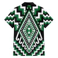 Green Aotearoa Taniko Poutama Patikitiki Family Matching Off The Shoulder Long Sleeve Dress and Hawaiian Shirt LT14 - Polynesian Pride