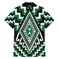 Green Aotearoa Taniko Poutama Patikitiki Family Matching Off Shoulder Maxi Dress and Hawaiian Shirt LT14 - Polynesian Pride