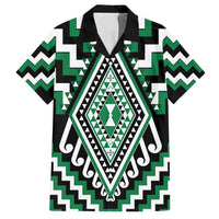 Green Aotearoa Taniko Poutama Patikitiki Family Matching Off Shoulder Short Dress and Hawaiian Shirt LT14 Dad's Shirt - Short Sleeve Green - Polynesian Pride
