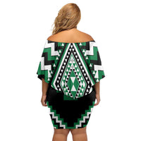 Green Aotearoa Taniko Poutama Patikitiki Family Matching Off Shoulder Short Dress and Hawaiian Shirt LT14 - Polynesian Pride