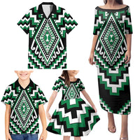 Green Aotearoa Taniko Poutama Patikitiki Family Matching Puletasi and Hawaiian Shirt LT14 - Polynesian Pride