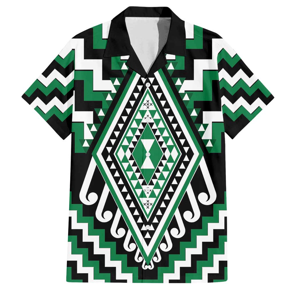 Green Aotearoa Taniko Poutama Patikitiki Family Matching Puletasi and Hawaiian Shirt LT14 Dad's Shirt - Short Sleeve Green - Polynesian Pride