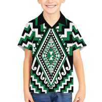 Green Aotearoa Taniko Poutama Patikitiki Family Matching Puletasi and Hawaiian Shirt LT14 Son's Shirt Green - Polynesian Pride