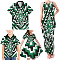 Green Aotearoa Taniko Poutama Patikitiki Family Matching Tank Maxi Dress and Hawaiian Shirt LT14 - Polynesian Pride