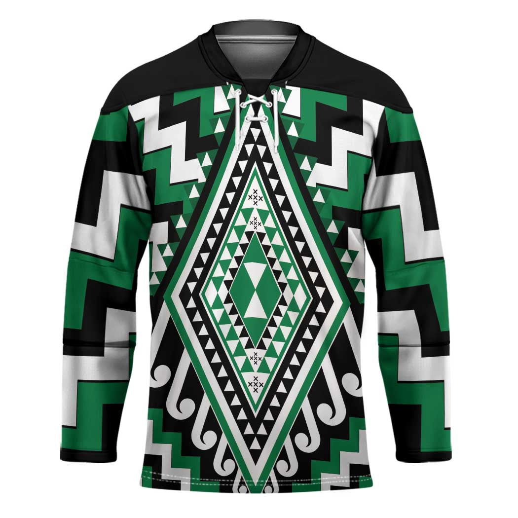 Green New Zealand Taniko Poutama Patikitiki Hockey Jersey - Polynesian Pride