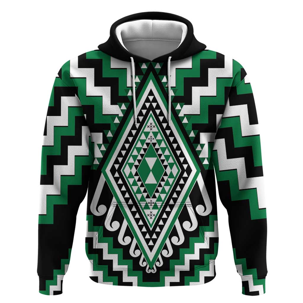 Green Aotearoa Taniko Poutama Patikitiki Hoodie LT14 Pullover Hoodie Green - Polynesian Pride