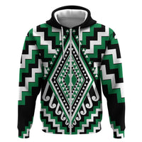 Green Aotearoa Taniko Poutama Patikitiki Hoodie LT14 Zip Hoodie Green - Polynesian Pride