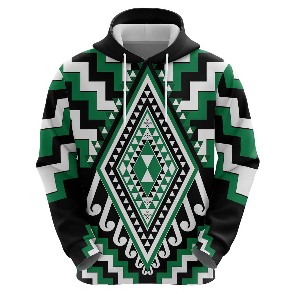 Green Aotearoa Taniko Poutama Patikitiki Hoodie LT14 - Polynesian Pride