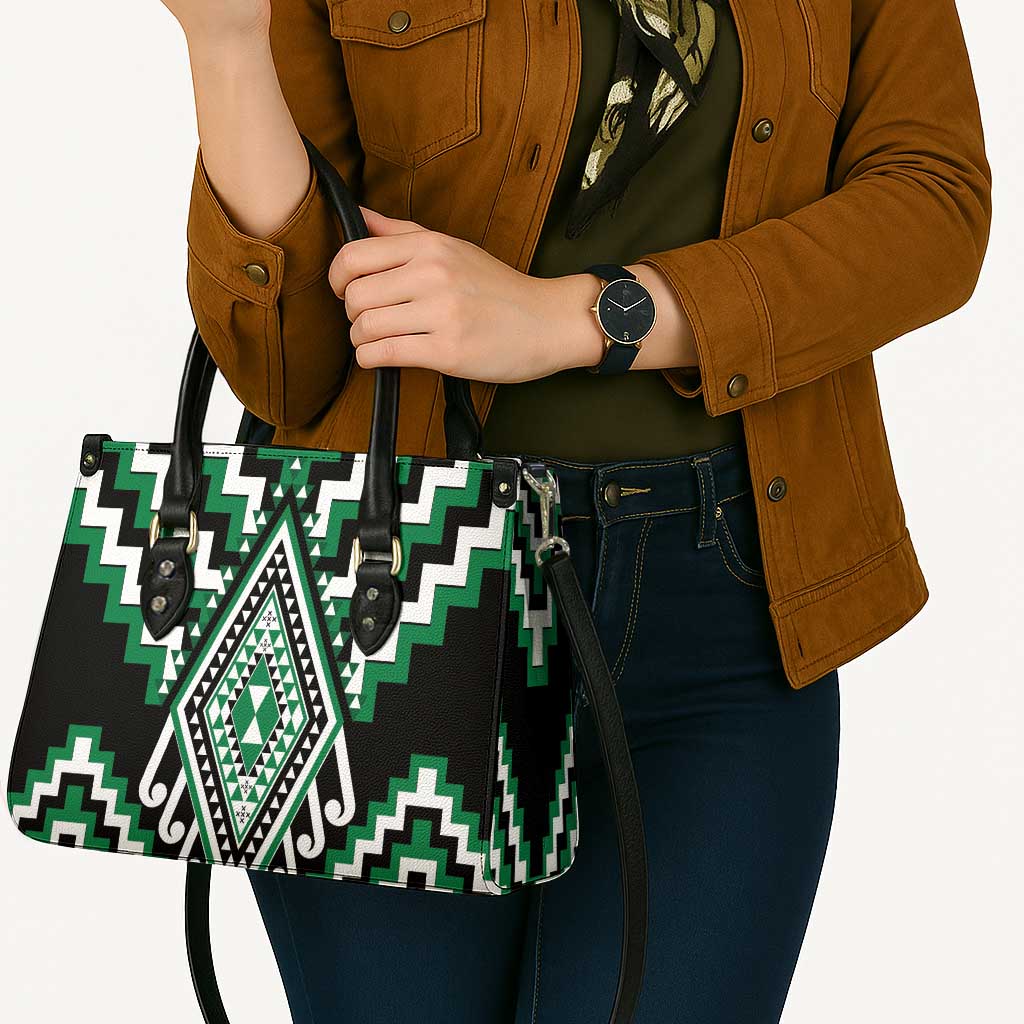 Green New Zealand Taniko Poutama Patikitiki Leather Bag - Polynesian Pride