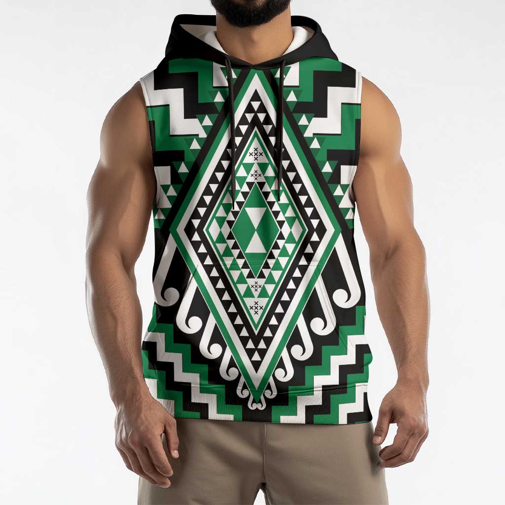 Green New Zealand Taniko Poutama Patikitiki Sleeveless Hoodie LT14 - Polynesian Pride