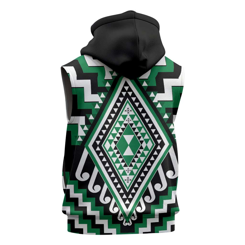 Green New Zealand Taniko Poutama Patikitiki Sleeveless Zip Hoodie LT14 - Polynesian Pride