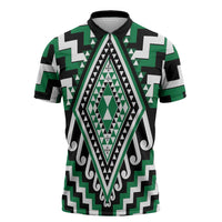Green New Zealand Taniko Poutama Patikitiki Zipper Polo Shirt LT14 Green - Polynesian Pride