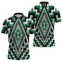 Green New Zealand Taniko Poutama Patikitiki Zipper Polo Shirt LT14 - Polynesian Pride