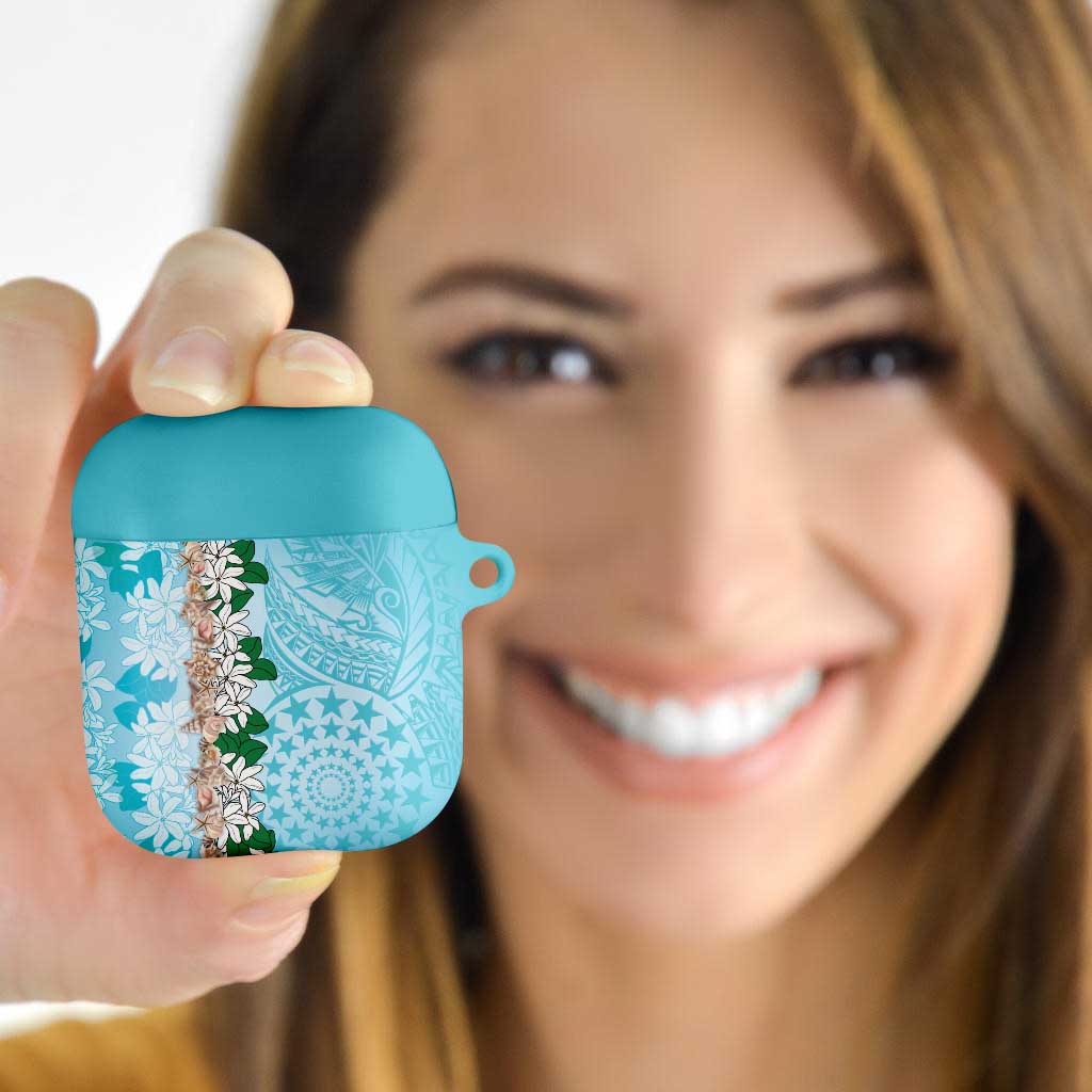 Cook Islands Tiare Maori With Conch Shell AirPods Case Pasifika Fest Polynesian Tattoo Turquoise LT14 - Polynesian Pride