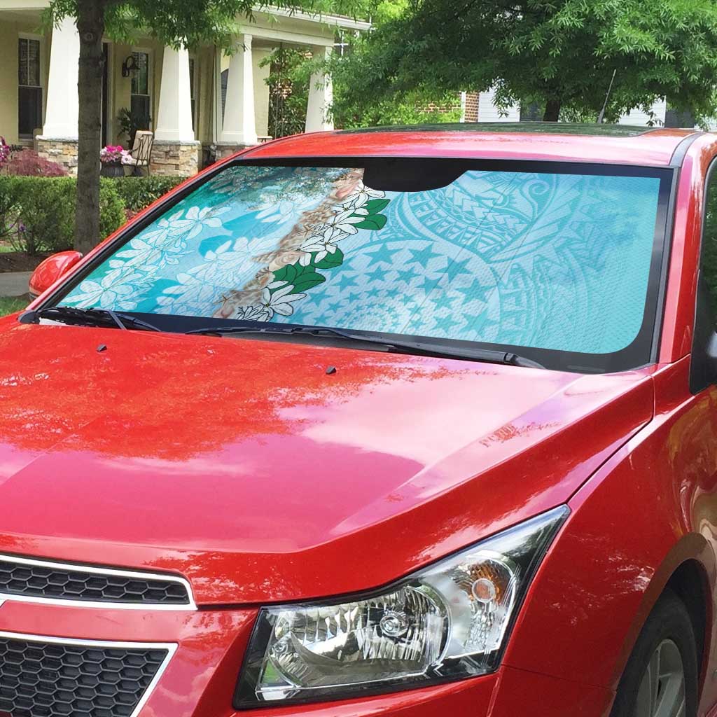 Cook Islands Tiare Maori With Conch Shell Auto Sun Shade Pasifika Fest Polynesian Tattoo Turquoise