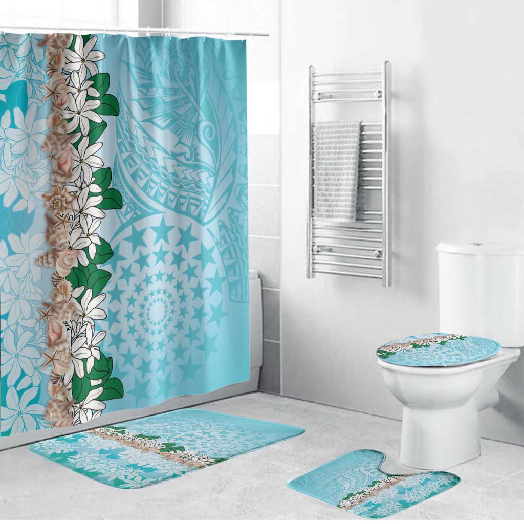 Cook Islands Tiare Maori With Conch Shell Bathroom Set Pasifika Fest Polynesian Tattoo Turquoise LT14 Bathroom Set (4 pcs) Turquoise - Polynesian Pride