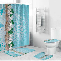 Cook Islands Tiare Maori With Conch Shell Bathroom Set Pasifika Fest Polynesian Tattoo Turquoise LT14 Bathroom Set (4 pcs) Turquoise - Polynesian Pride
