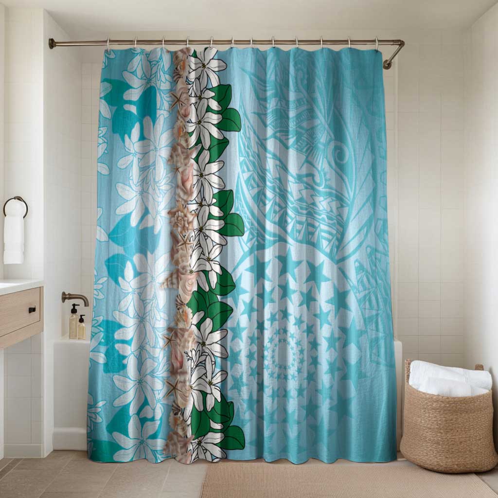 Cook Islands Tiare Maori With Conch Shell Bathroom Set Pasifika Fest Polynesian Tattoo Turquoise LT14 Shower Curtain Only Turquoise - Polynesian Pride