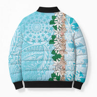 Cook Islands Tiare Maori With Conch Shell Bomber Puffer Jacket Pasifika Fest Polynesian Tattoo Turquoise