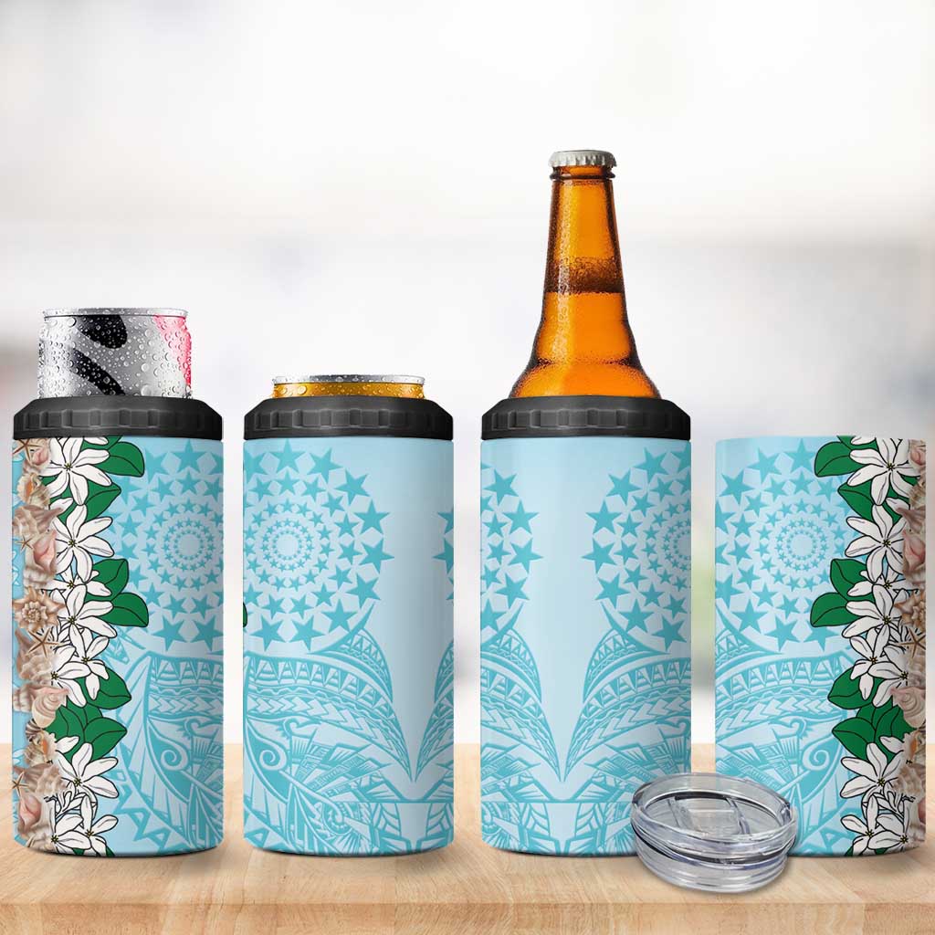 Cook Islands Tiare Maori With Conch Shell 4 in 1 Can Cooler Tumbler Pasifika Fest Polynesian Tattoo Turquoise LT14 - Polynesian Pride