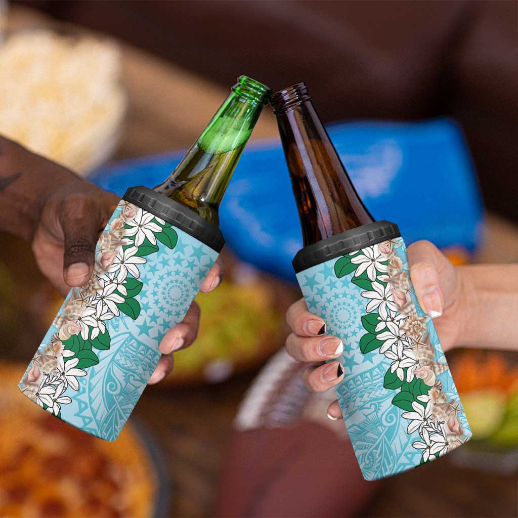 Cook Islands Tiare Maori With Conch Shell 4 in 1 Can Cooler Tumbler Pasifika Fest Polynesian Tattoo Turquoise LT14 - Polynesian Pride