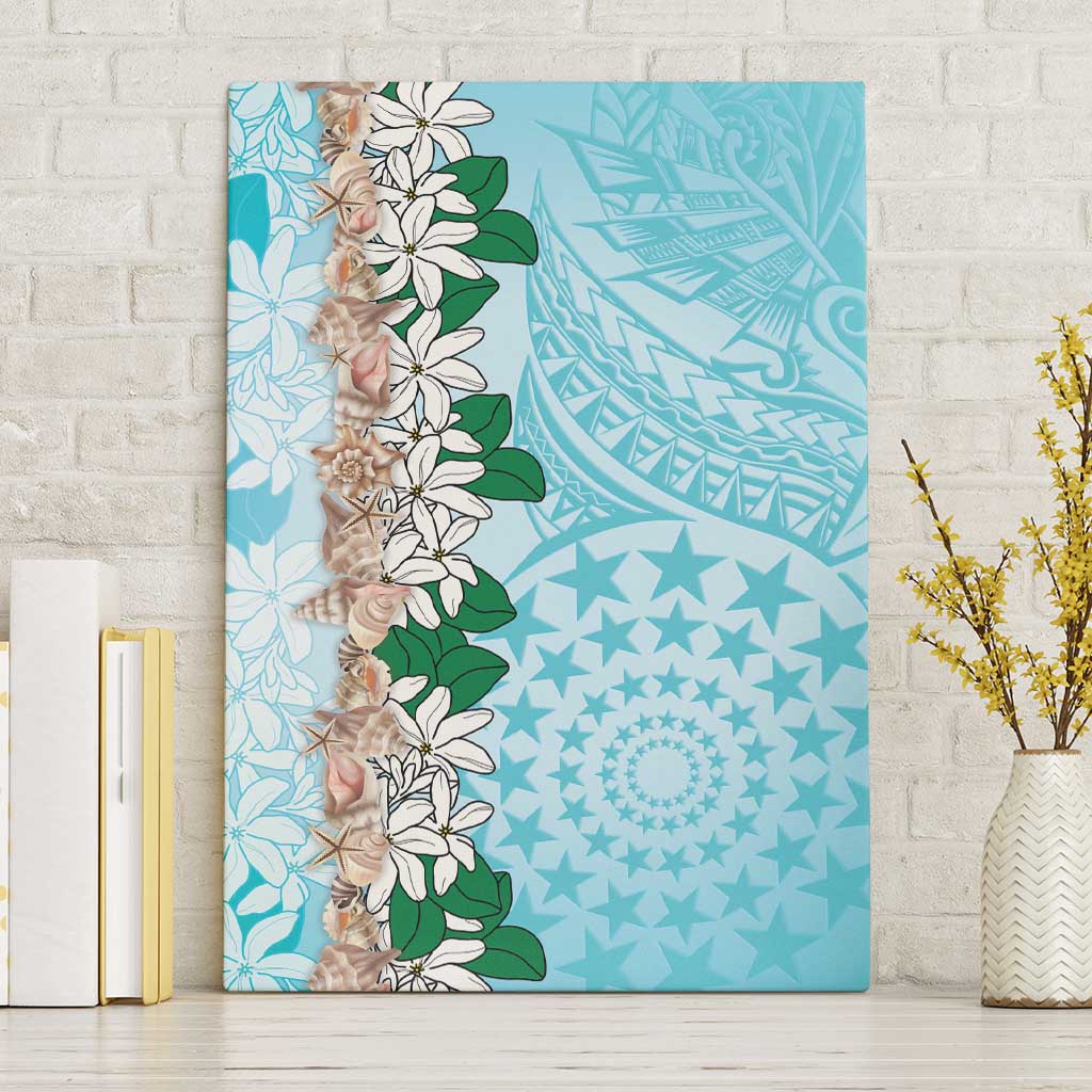 Cook Islands Tiare Maori With Conch Shell Canvas Wall Art Pasifika Fest Polynesian Tattoo Turquoise