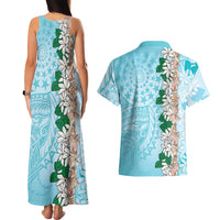Cook Islands Tiare Maori With Conch Shell Couples Matching Tank Maxi Dress and Hawaiian Shirt Pasifika Fest Polynesian Tattoo Turquoise LT14 - Polynesian Pride
