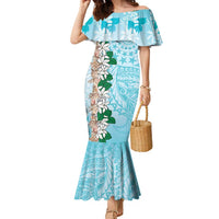 Cook Islands Tiare Maori With Conch Shell Family Matching Mermaid Dress and Hawaiian Shirt Pasifika Fest Polynesian Tattoo Turquoise LT14 Mom's Dress Turquoise - Polynesian Pride