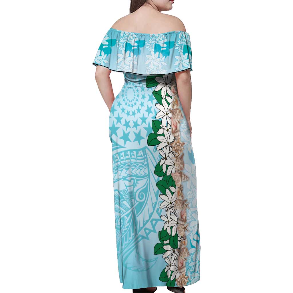 Cook Islands Tiare Maori With Conch Shell Family Matching Off Shoulder Maxi Dress and Hawaiian Shirt Pasifika Fest Polynesian Tattoo Turquoise LT14 - Polynesian Pride
