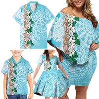 Cook Islands Tiare Maori With Conch Shell Family Matching Off Shoulder Short Dress and Hawaiian Shirt Pasifika Fest Polynesian Tattoo Turquoise LT14 - Polynesian Pride