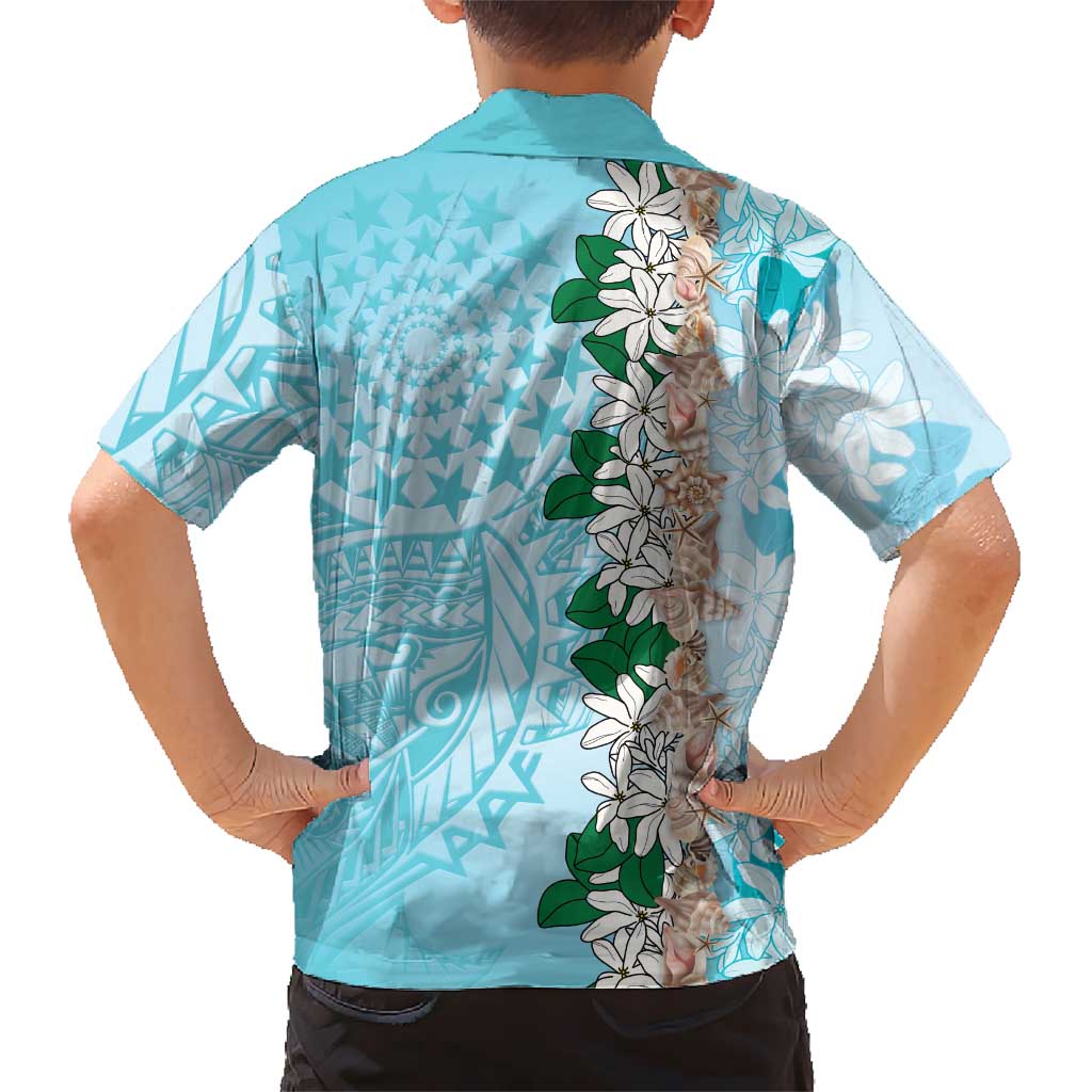 Cook Islands Tiare Maori With Conch Shell Family Matching Puletasi and Hawaiian Shirt Pasifika Fest Polynesian Tattoo Turquoise LT14 - Polynesian Pride