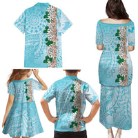 Cook Islands Tiare Maori With Conch Shell Family Matching Puletasi and Hawaiian Shirt Pasifika Fest Polynesian Tattoo Turquoise LT14 - Polynesian Pride