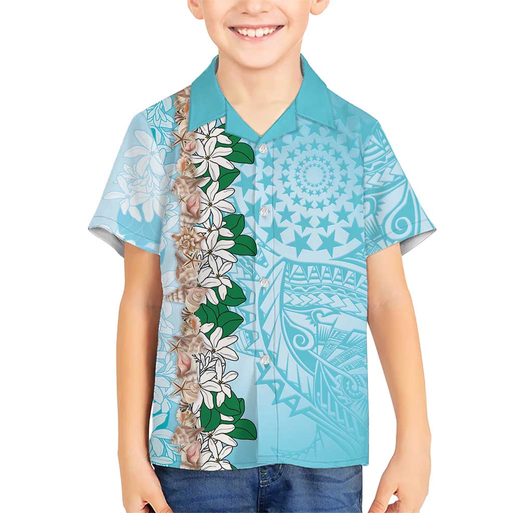 Cook Islands Tiare Maori With Conch Shell Family Matching Short Sleeve Bodycon Dress and Hawaiian Shirt Pasifika Fest Polynesian Tattoo Turquoise LT14 Son's Shirt Turquoise - Polynesian Pride