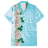 Cook Islands Tiare Maori With Conch Shell Family Matching Tank Maxi Dress and Hawaiian Shirt Pasifika Fest Polynesian Tattoo Turquoise LT14 Dad's Shirt - Short Sleeve Turquoise - Polynesian Pride