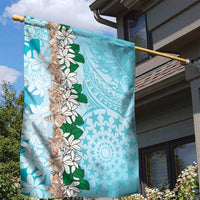 Cook Islands Tiare Maori With Conch Shell Garden Flag Pasifika Fest Polynesian Tattoo Turquoise LT14 - Polynesian Pride